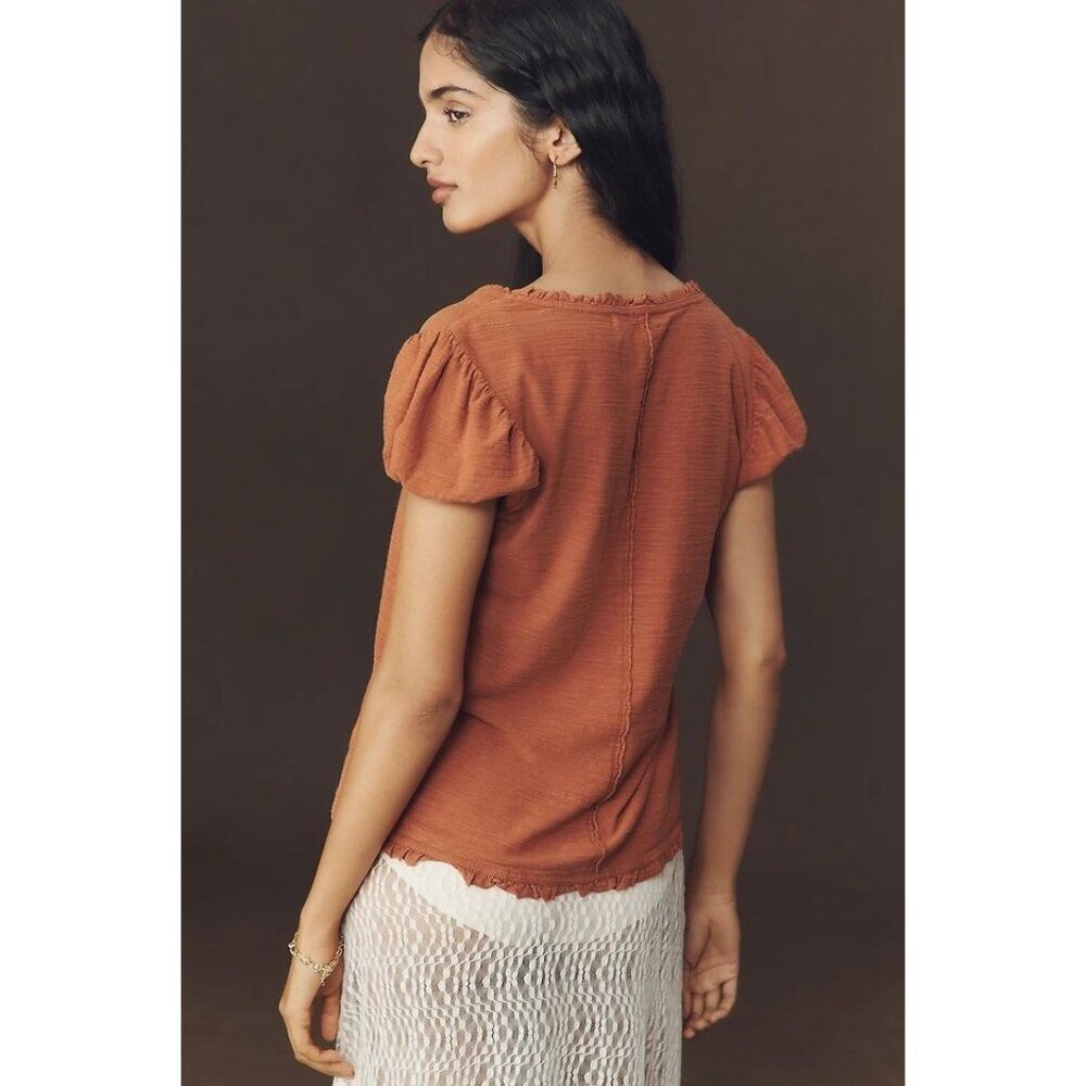 Anthropologie Pilcro Puff Sleeve Grommet Top XS Mango Cotton Boho Blouse Women - Picture 9 of 10